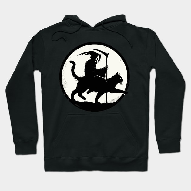 Grim Reaper Riding on Black Cat Hoodie by TomFrontierArt